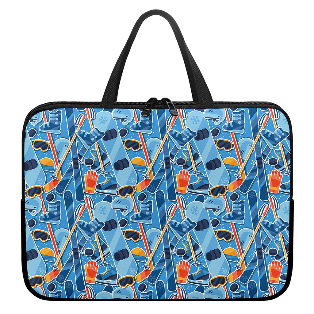 Skiing Equipment Pattern Print Laptop Sleeve With Handle
