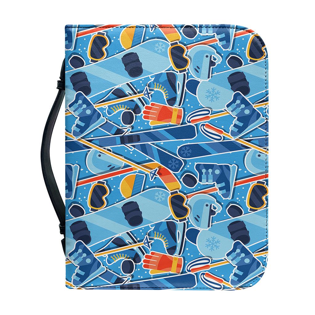 Skiing Equipment Pattern Print Leather Bible Cover