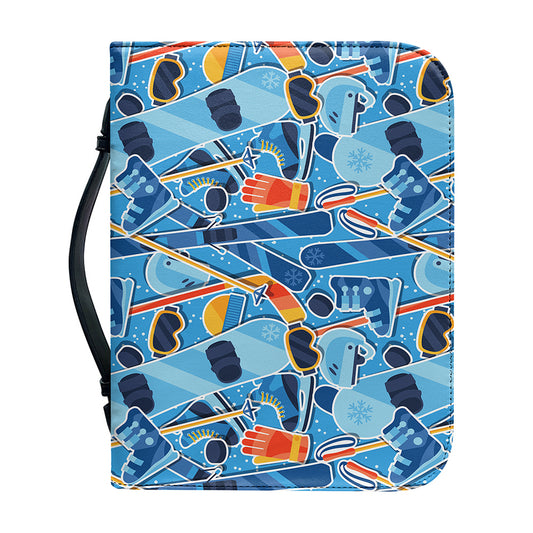 Skiing Equipment Pattern Print Leather Bible Cover