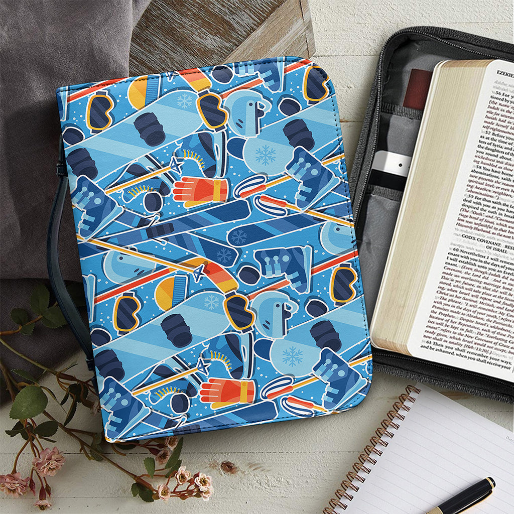 Skiing Equipment Pattern Print Leather Bible Cover