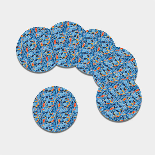 Skiing Equipment Pattern Print Leather Coaster Set