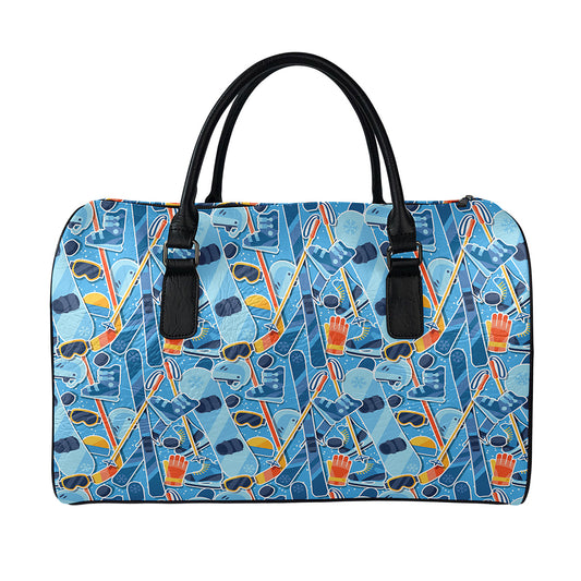 Skiing Equipment Pattern Print Leather Duffle Bag