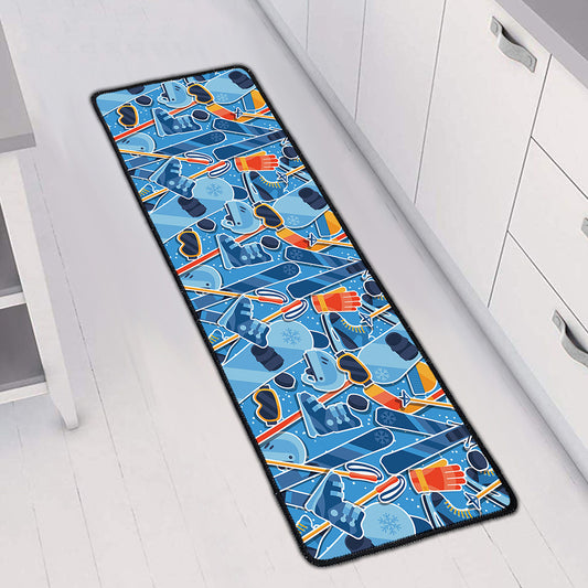Skiing Equipment Pattern Print Long Kitchen Mat