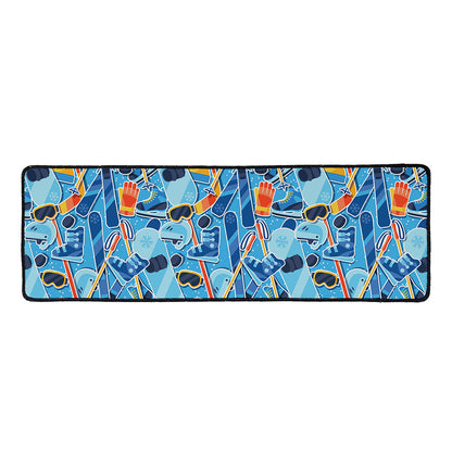 Skiing Equipment Pattern Print Long Kitchen Mat