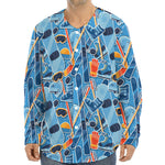Skiing Equipment Pattern Print Long Sleeve Baseball Jersey