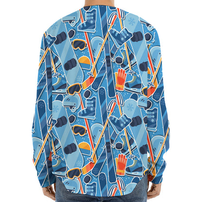 Skiing Equipment Pattern Print Long Sleeve Baseball Jersey