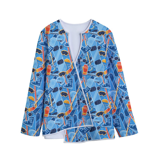 Skiing Equipment Pattern Print Long Sleeve Short Coat