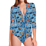 Skiing Equipment Pattern Print Long Sleeve Swimsuit