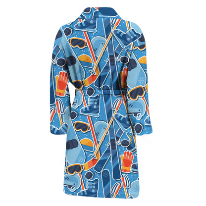 Skiing Equipment Pattern Print Men's Bathrobe