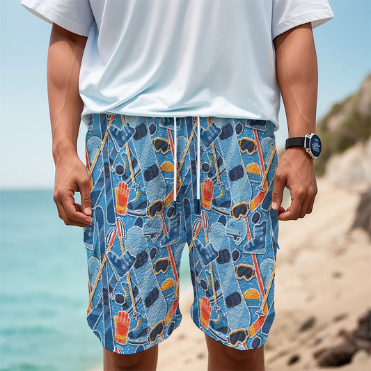 Skiing Equipment Pattern Print Men's Cargo Shorts
