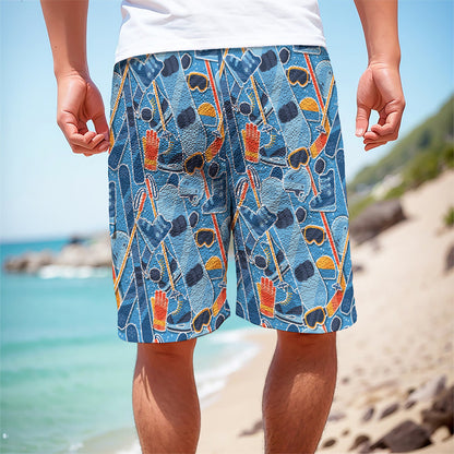 Skiing Equipment Pattern Print Men's Cargo Shorts