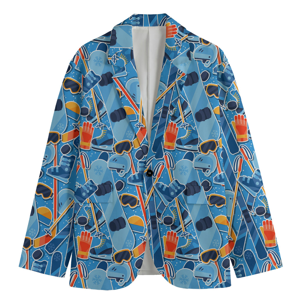 Skiing Equipment Pattern Print Men's Cotton Blazer