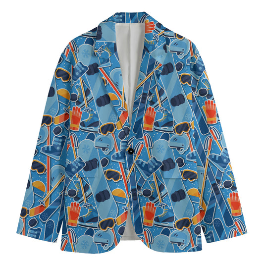 Skiing Equipment Pattern Print Men's Cotton Blazer
