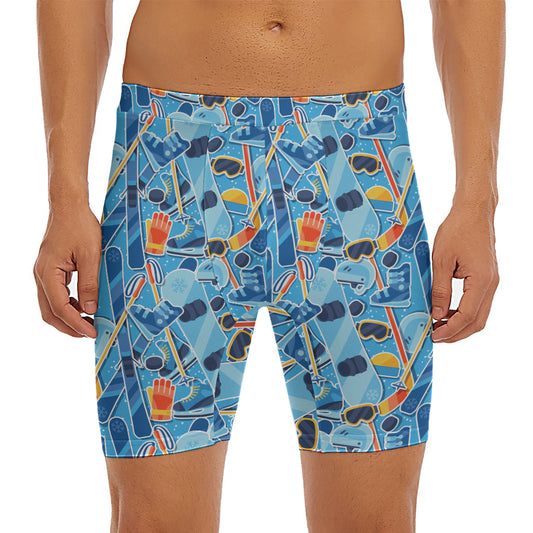 Skiing Equipment Pattern Print Men's Long Boxer Briefs
