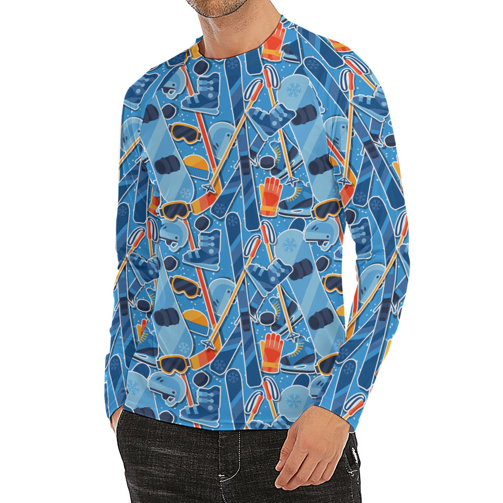 Skiing Equipment Pattern Print Men's Long Sleeve Rash Guard