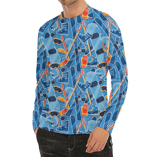 Skiing Equipment Pattern Print Men's Long Sleeve Rash Guard