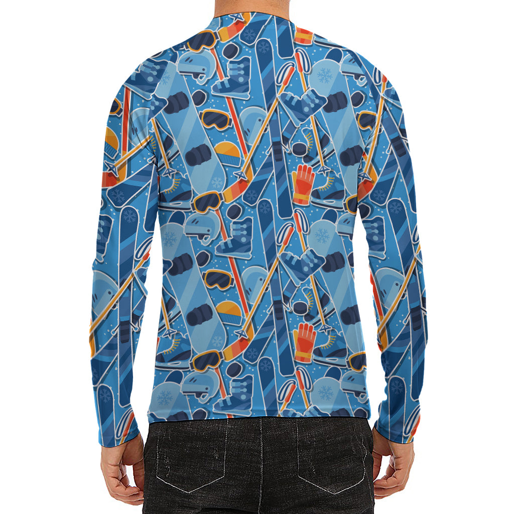 Skiing Equipment Pattern Print Men's Long Sleeve Rash Guard