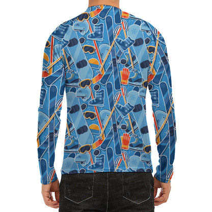 Skiing Equipment Pattern Print Men's Long Sleeve Rash Guard