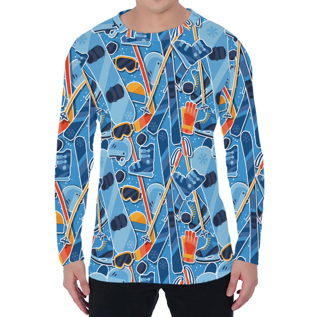 Skiing Equipment Pattern Print Men's Long Sleeve T-Shirt