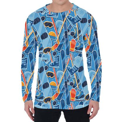 Skiing Equipment Pattern Print Men's Long Sleeve T-Shirt