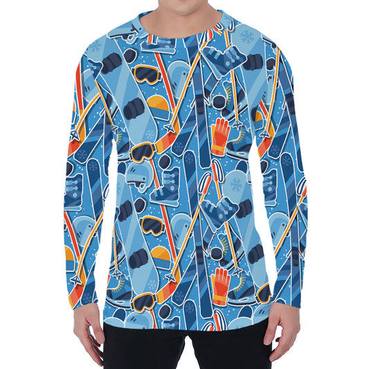 Skiing Equipment Pattern Print Men's Long Sleeve T-Shirt