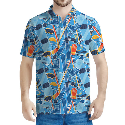 Skiing Equipment Pattern Print Men's Polo Shirt