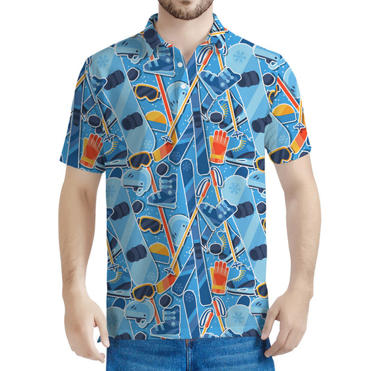 Skiing Equipment Pattern Print Men's Polo Shirt