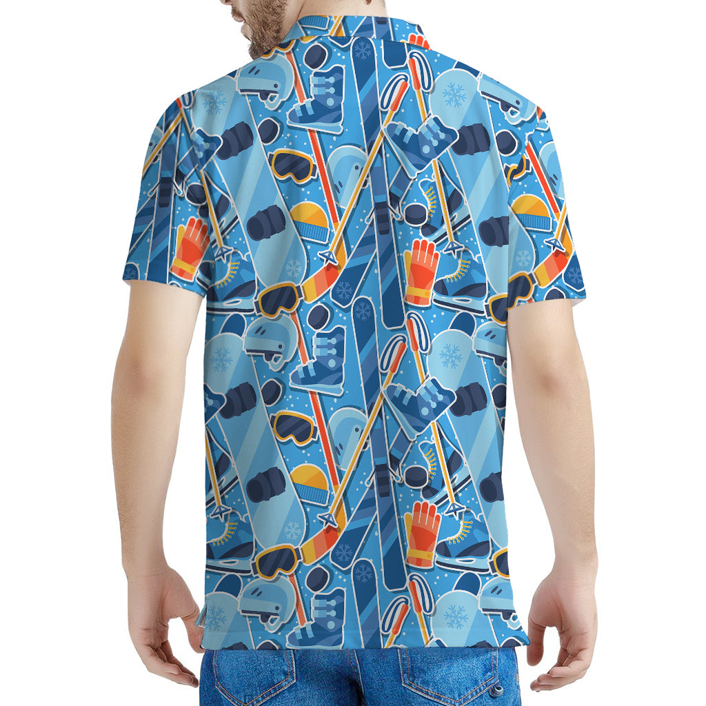 Skiing Equipment Pattern Print Men's Polo Shirt