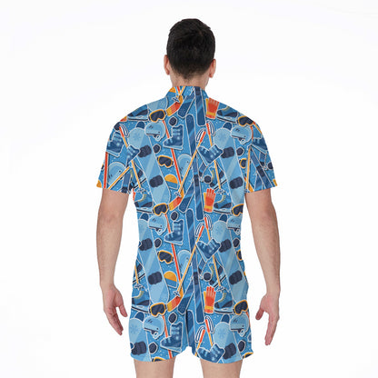 Skiing Equipment Pattern Print Men's Rompers