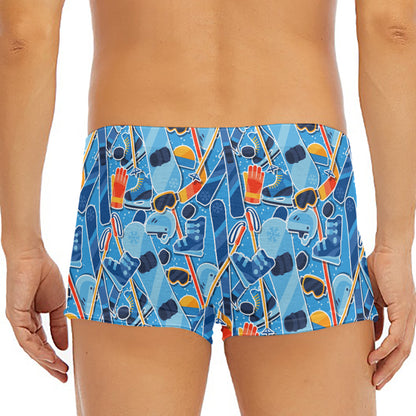 Skiing Equipment Pattern Print Men's Short Boxer Briefs