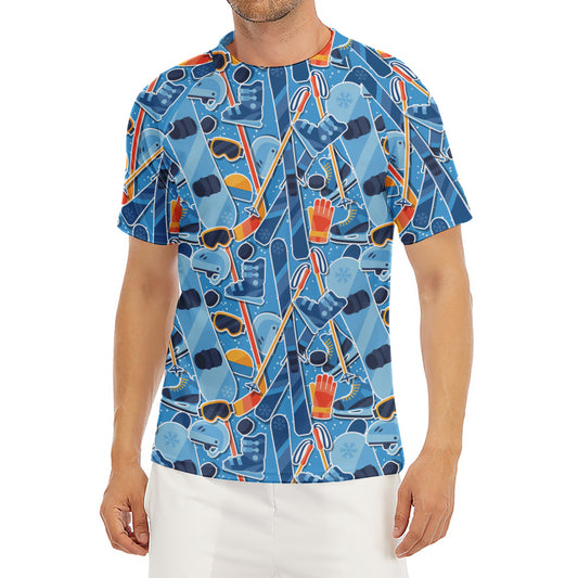 Skiing Equipment Pattern Print Men's Short Sleeve Rash Guard