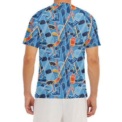 Skiing Equipment Pattern Print Men's Short Sleeve Rash Guard
