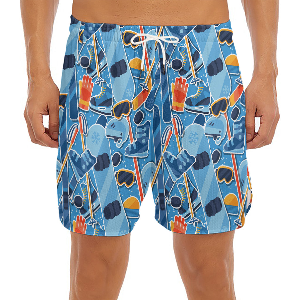 Skiing Equipment Pattern Print Men's Split Running Shorts