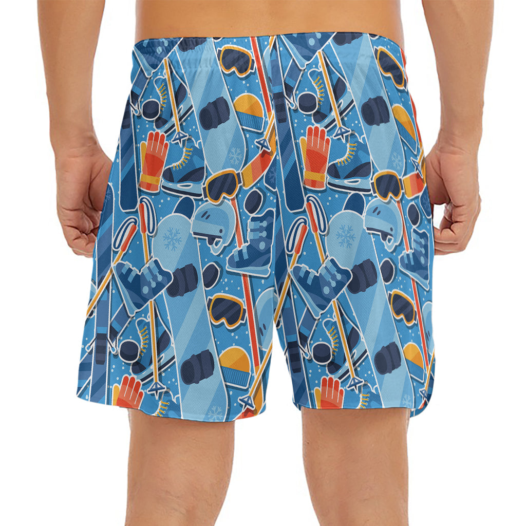 Skiing Equipment Pattern Print Men's Split Running Shorts