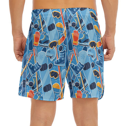 Skiing Equipment Pattern Print Men's Split Running Shorts