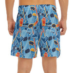 Skiing Equipment Pattern Print Men's Split Running Shorts