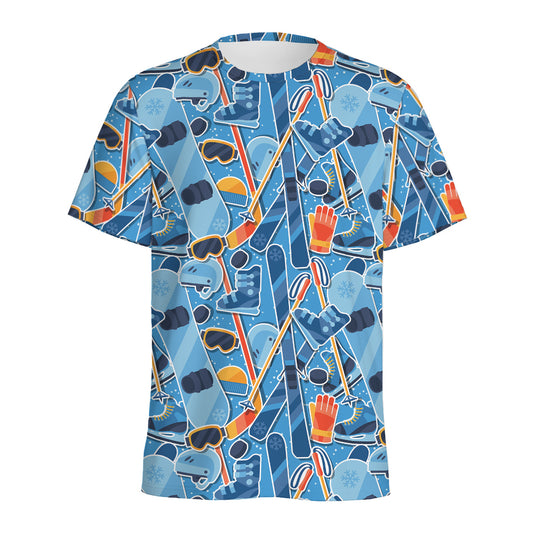Skiing Equipment Pattern Print Men's Sports T-Shirt