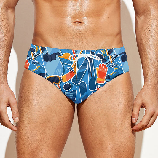 Skiing Equipment Pattern Print Men's Swim Briefs