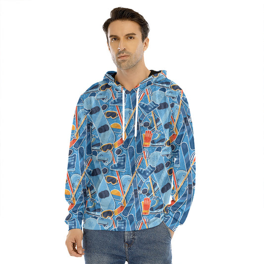 Skiing Equipment Pattern Print Men's Velvet Pullover Hoodie