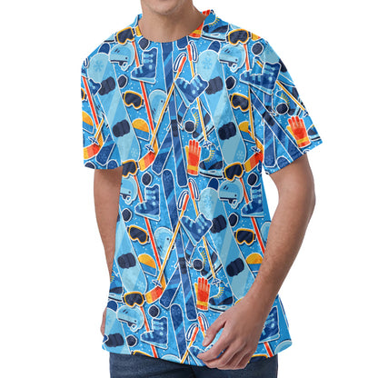 Skiing Equipment Pattern Print Men's Velvet T-Shirt