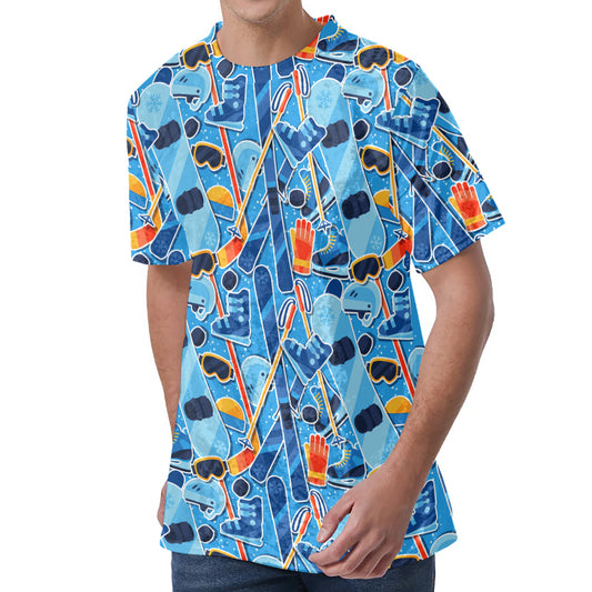 Skiing Equipment Pattern Print Men's Velvet T-Shirt