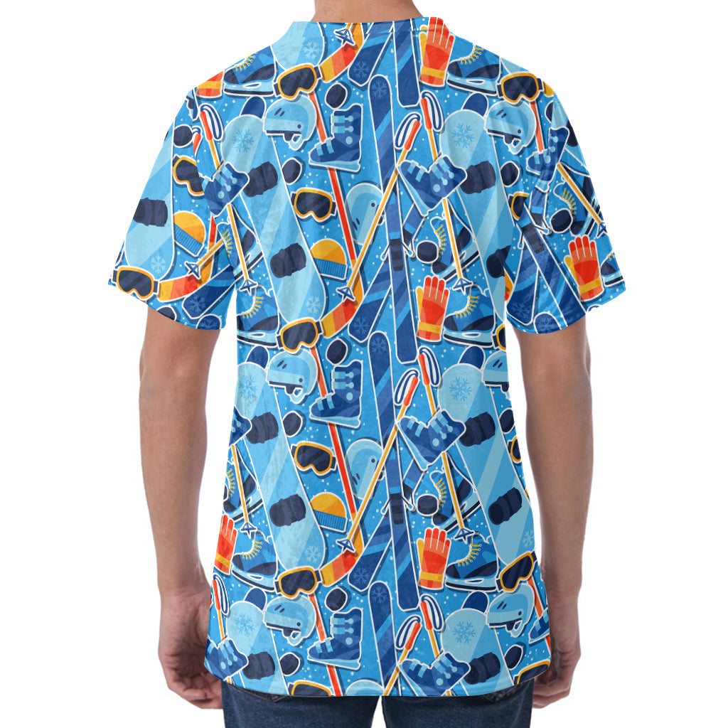 Skiing Equipment Pattern Print Men's Velvet T-Shirt