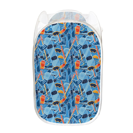 Skiing Equipment Pattern Print Mesh Laundry Hamper