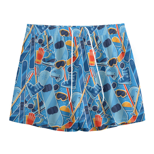Skiing Equipment Pattern Print Mesh Shorts