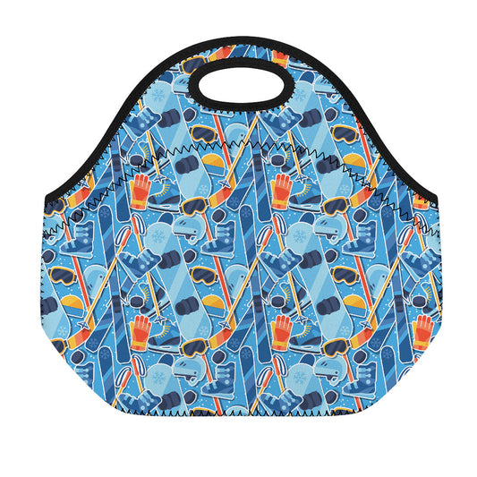 Skiing Equipment Pattern Print Neoprene Lunch Bag