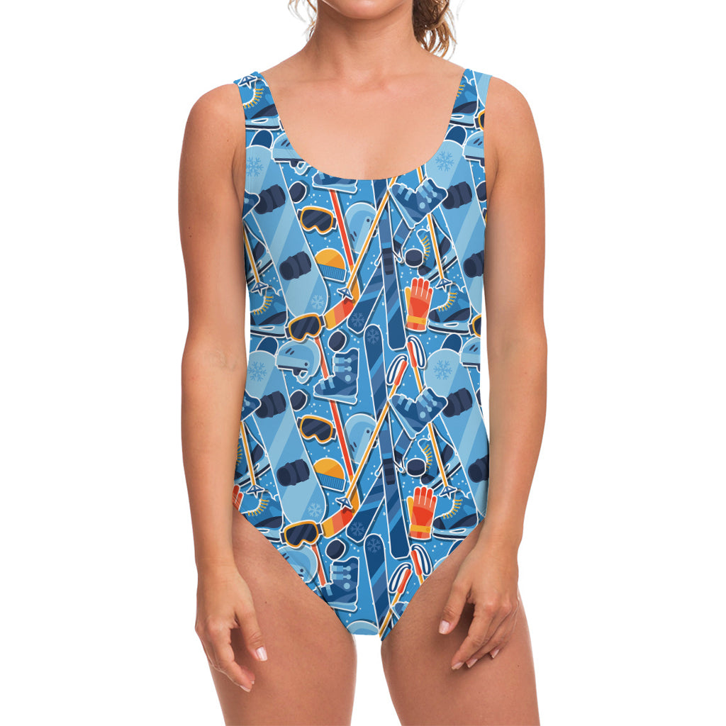 Skiing Equipment Pattern Print One Piece Swimsuit