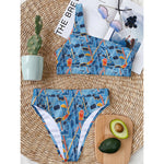 Skiing Equipment Pattern Print One Shoulder Bikini Top