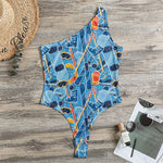 Skiing Equipment Pattern Print One Shoulder Bodysuit