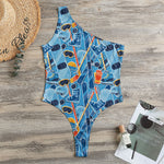 Skiing Equipment Pattern Print One Shoulder Bodysuit