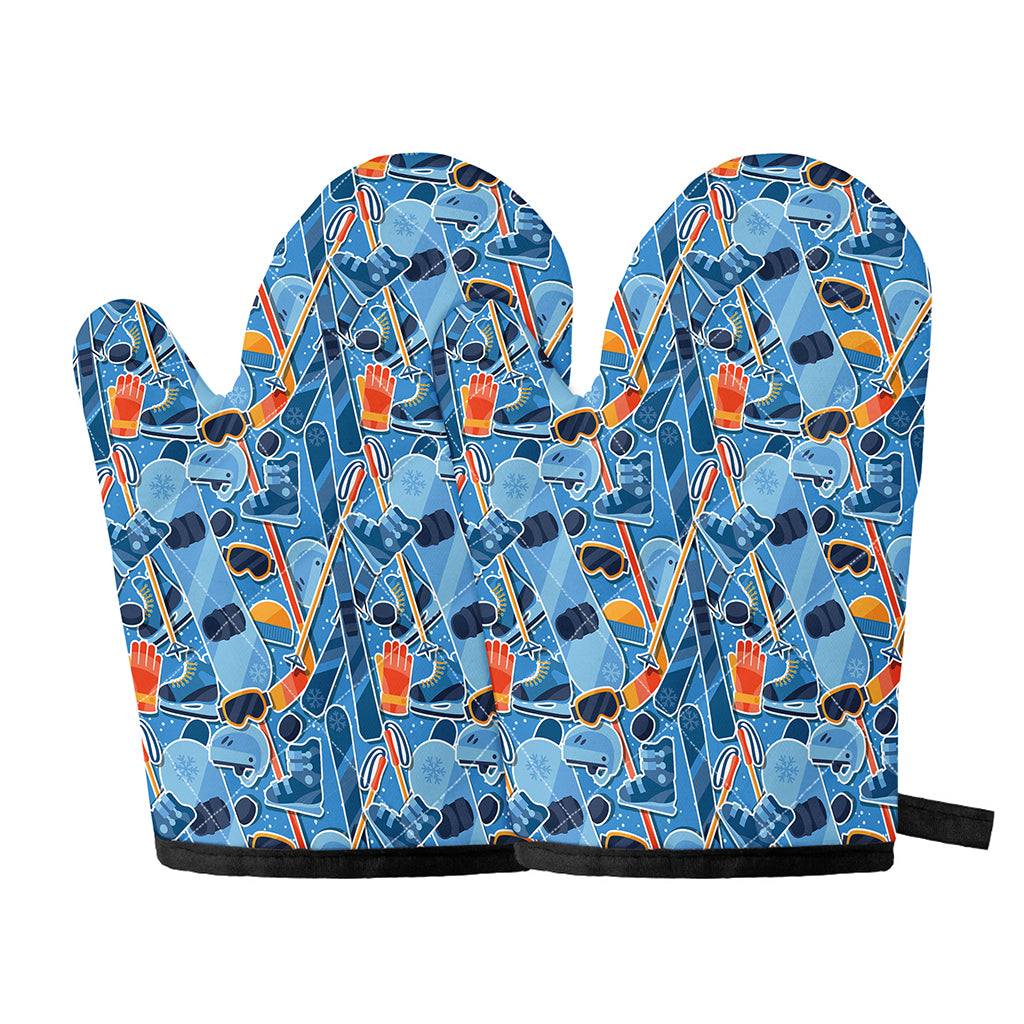 Skiing Equipment Pattern Print Oven Mitts